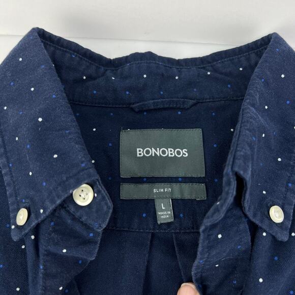 Bonobos Large Button Up Blue/White Dots Slim Fit Smart Cotton Men's Shirt - Picture 4 of 8